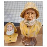 Two Painted Fisherman Bust Figurines