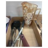 Glass Pitcher and Kitchen Utensil Assortment