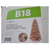 7ft Pre-Lit Flocked Rose Gold Tinsel Tree