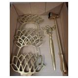 Brass Trivets and Candle Snuffer Set