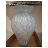 Hand-Blown White and Light Blue Glass Vase