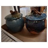 Stoneware Lidded Jars With Leaf Motif