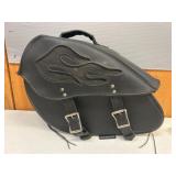 Black Leather Saddlebag with Flame Design