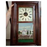 Wooden Case Clock With Painted Glass Panel