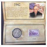 1942 Walking Liberty Half Dollar and Stamp Set