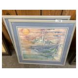 Two Framed Nautical Watercolor Prints