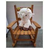 Wooden Slat-Seat Rocking Chair with Plush Toy