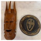 Carved Wood Mask and Decorative Circular Plaque