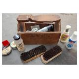 Wooden Shoeshine Box with Brushes and Polish
