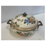 Floral Ceramic Casserole Dish with Lid and Handles