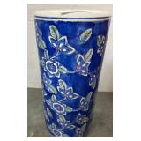Blue Ceramic Vase with Floral Design