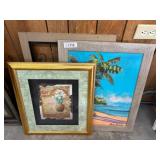 Framed Beach and Floral Wall Art with Metal Frame