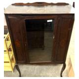 Wood Cabinet With Mirrored Door and Floral Inlays