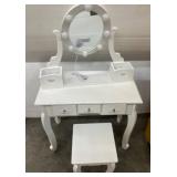 White Makeup Vanity With Lights and Stool