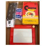 Box With Games and Toys Including Cootie, Barbie,