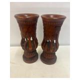 Carved Wooden 13" Decorative Vases, Pair