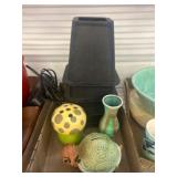 Ceramic Figurines and Black Plastic Planters