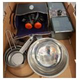 Binoculars, Measuring Cups, and Metal Bowls Assort
