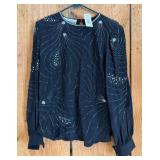 Argenti Notte Beaded Silk Blouse, Black, Size M