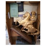 Box Lot with Books and Gold-Tone Horse Statue