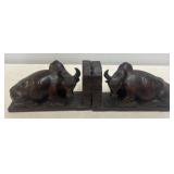 Carved Wood Bull Bookends