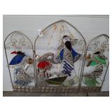 Three-Panel Metal Nativity Scene with Stained Glas