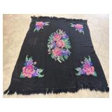 Black Woven Textile With Floral Embroidery