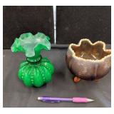 Decorative Glass Vessels, Green and Amber