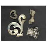 Sterling Silver Brooches, Various Designs