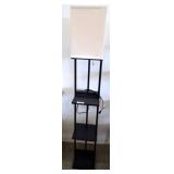 Black Floor Lamp with Shelving and Fabric Shade