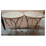 Round Granite-Top Metal Side Tables