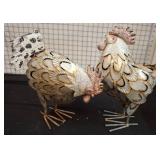 Painted Metal Rooster Sculptures