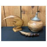 Wooden Figurines and Lidded Bowl Collection