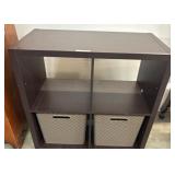 Dark Wood Cube Shelf with Two Storage Bins
