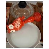 Ceramic Owl Figurine and Glass Cookware Set