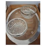 Glass Serving Tray and Bowls with Silver Trim