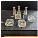 Cut Glass Condiment Set with Metal Spoons