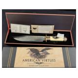 American Virtues Bowie Knife w/ COA, Boxed
