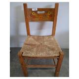 Wood Chair with Painted Backrest and Woven Seat