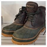 Green Leather Duck Boots, Size 10