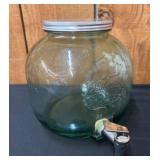 Green Glass Beverage Dispenser With Tap