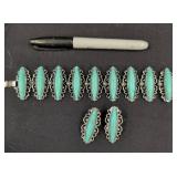 Silver-Tone Bracelet With Turquoise Insets