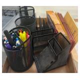 Office Supplies With Metal Organizers and Pens