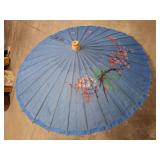 Blue Paper Parasol with Floral Motif