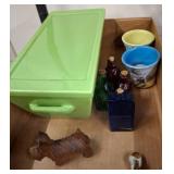 Ceramic Dish, Miniature Bottles, and Figurines