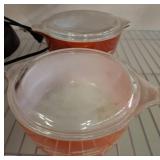 Orange Glass Casserole Dishes with Wheat Design