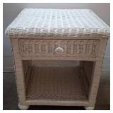White Wicker Side Table With Drawer