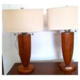 36in Wood Table Lamps with Drum Shades
