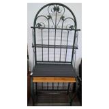 Metal Bakers Rack With Wood Accents and Drawers