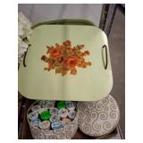 Decorative Metal Tray and Thread Spools
